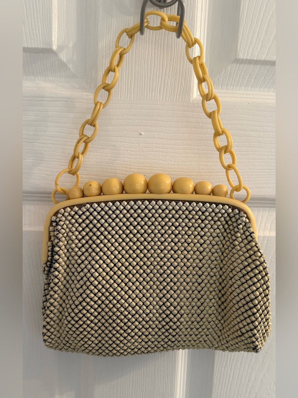 Whiting & Davis Vintage Cream Beaded-Top Mesh Purse